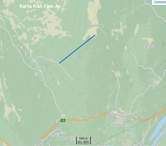 Karta över Rognholtvegen och Elgshaugen från Finn.no